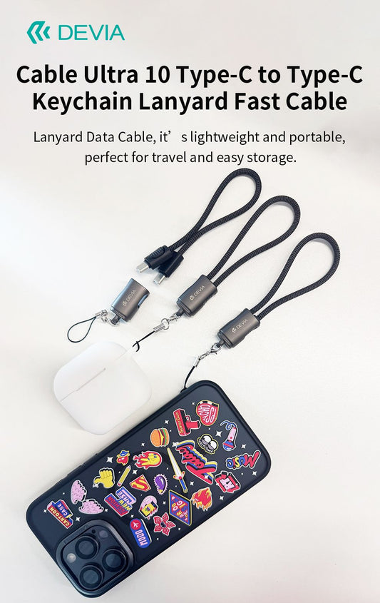 DEVIA Cable Ultra10 Type-C to Type-C Keychain Lanyard Fast Cable (0.2M) - Black