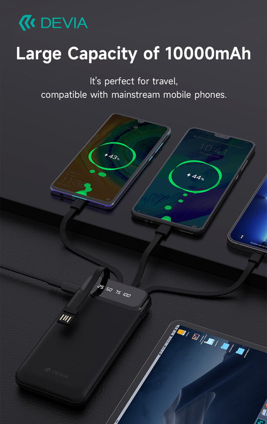 DEVIA Kintone Series Power Bank With Built-in 4 Cables (10000mAh)