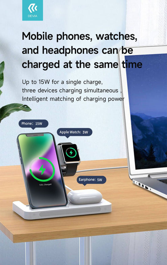 DEVIA Smart Series 3 In 1 Bracket Wireless Charger - White