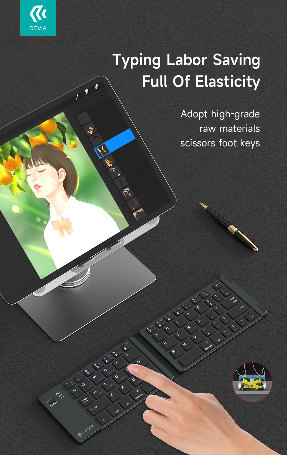 DEVIA Lingo Series Foldable Wireless Keyboard - Gray