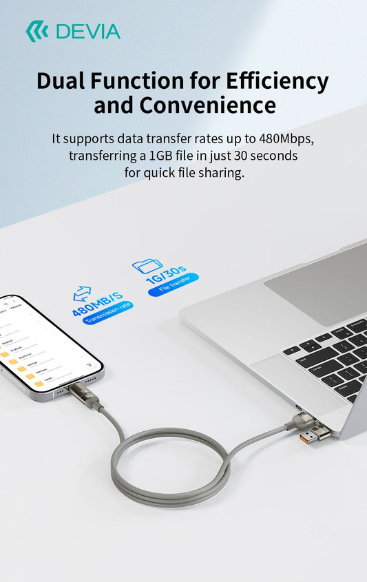 DEVIA Ultra 2 Multi Functions 4 In 1 Woven Magnetic Fast Cable (1.2M)- Natural Titanium