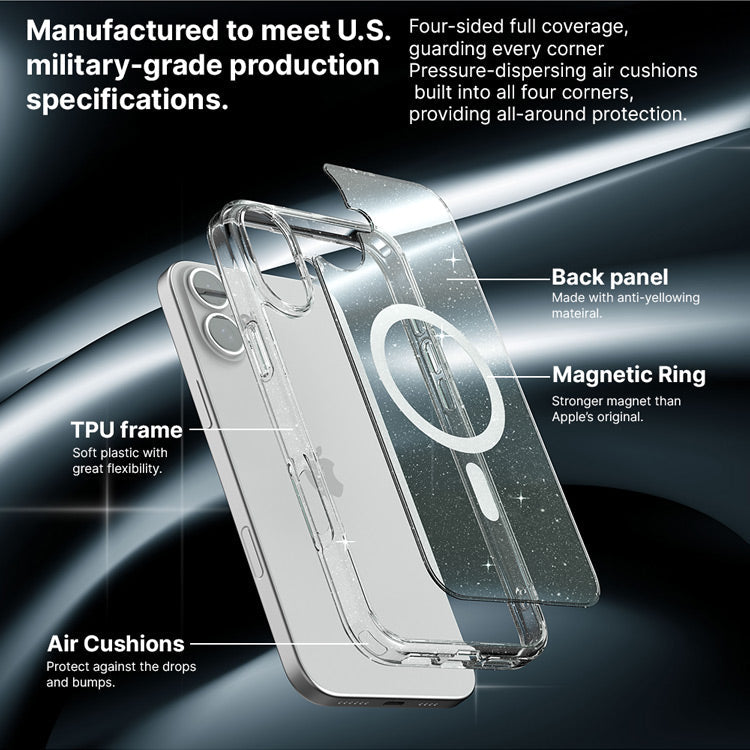 Power Support JTLEGEND Glitter Mag Hybrid Cushion Case with MagSafe for Apple iPhone 16 Series (2024)