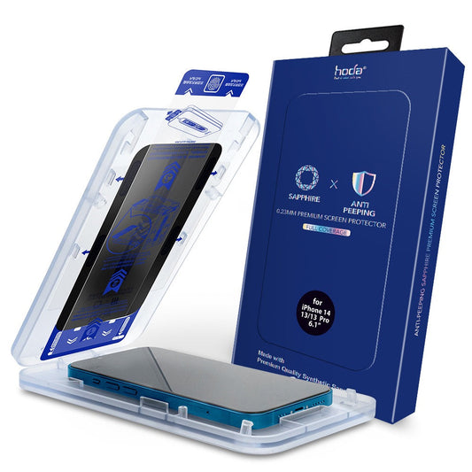 Hoda Anti-Peeper(Privacy) Sapphire Screen Protector for iPhone 14 Pro, 14 Pro Max / iPhone 14, 14 Plus (Dust-Free Helper Included)