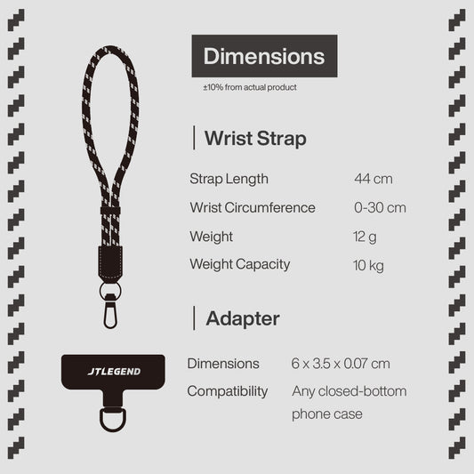 JTLEGEND Reflecting Multi-Functional Universal Wrist Strap 44cm, Cool Black, Lightweight Durable Anti-Lost Strap (Phone & Phone Case Not Included)