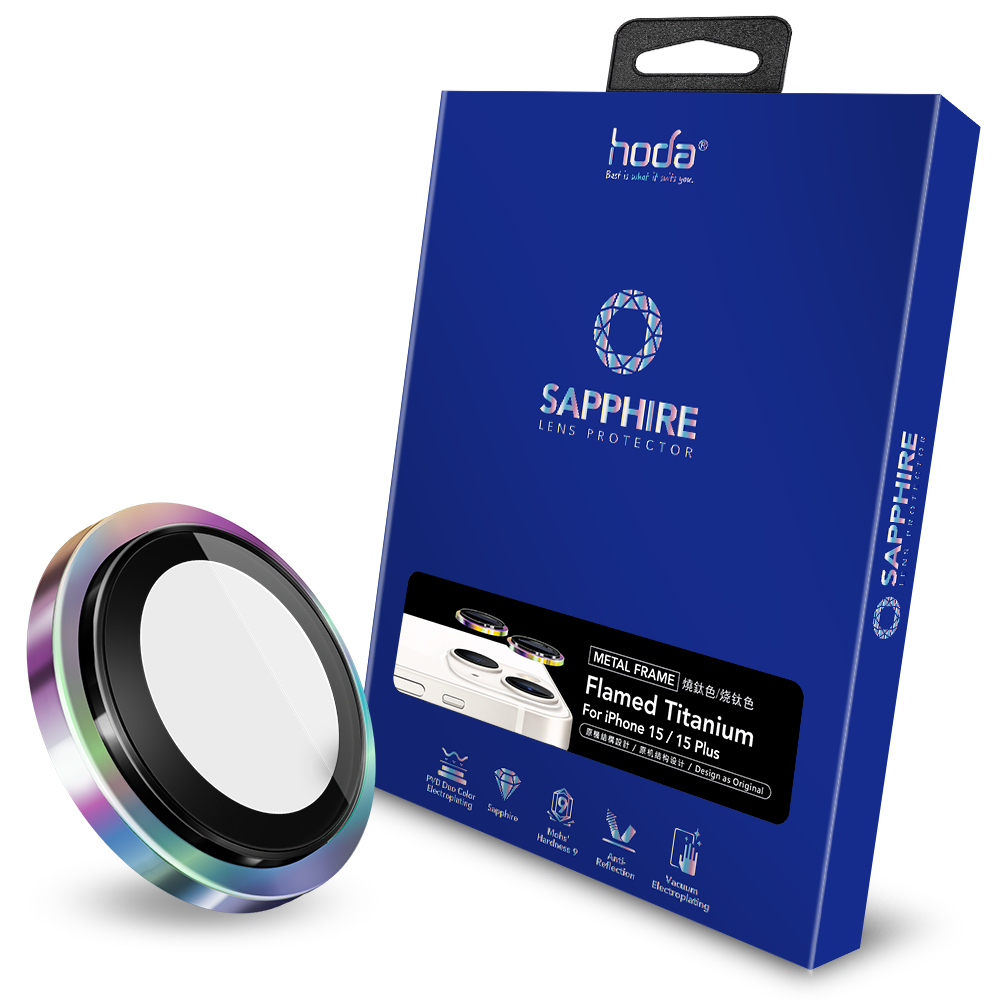 Hoda Sapphire Lens Protector for iPhone 16 Pro/16 Pro Max / iPhone 15 Pro/15 Pro Max / iPhone 15/15 Plus - Flamed Titanium