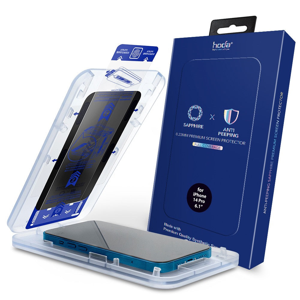 Hoda Anti-Peeper(Privacy) Sapphire Screen Protector for iPhone 14 Pro, 14 Pro Max / iPhone 14, 14 Plus (Dust-Free Helper Included)