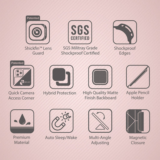 JTLEGEND Mighty Shield QCAC Folio Shockproof Origami Case for iPad Air 10.9" (2022/2020) & iPad Pro 11" (2018-2022), with Apple Pencil Holder+Clip
