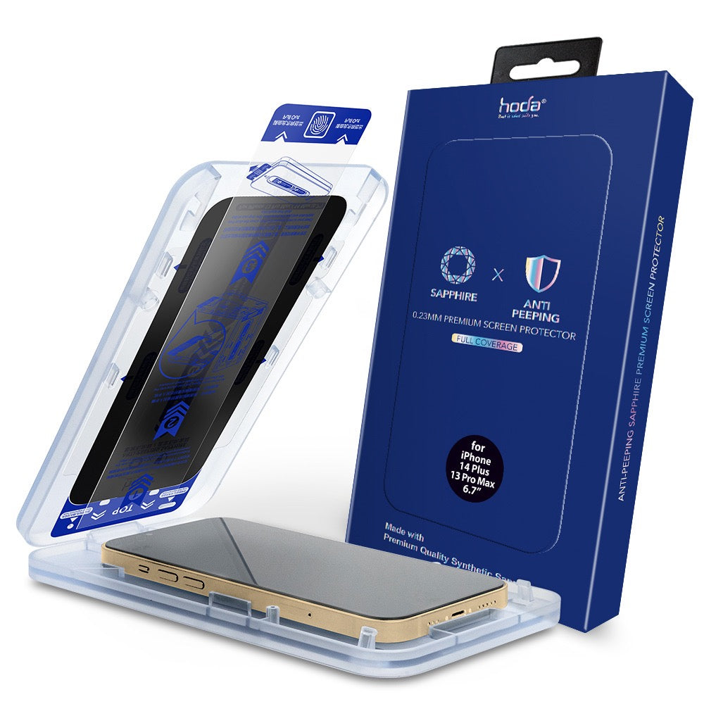 Hoda Anti-Peeper(Privacy) Sapphire Screen Protector for iPhone 14 Pro, 14 Pro Max / iPhone 14, 14 Plus (Dust-Free Helper Included)