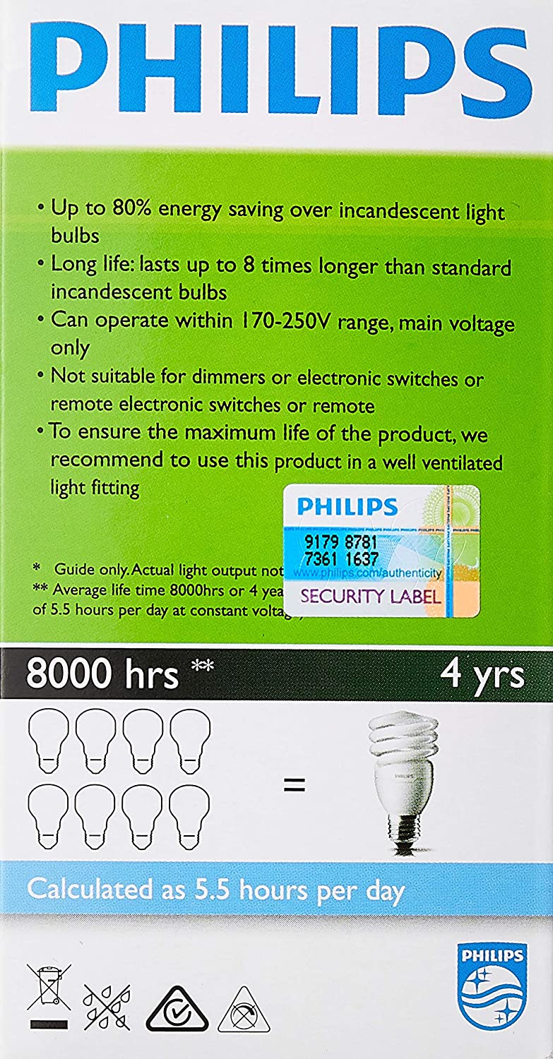 Philips Tornado 20W Energy Saver Cool Daylight Extra Bright 80% Energy Saving E27 220-240V 50-60Hz