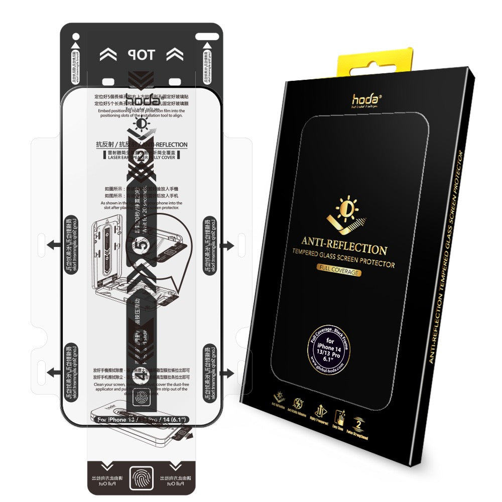 Hoda Anti-Reflection Full Coverage Tempered Glass Screen Protector for iPhone 14 Pro, 14 Pro Max / iPhone 14, 14 Plus / iPhone 13, 13 Pro, 13 Pro Max