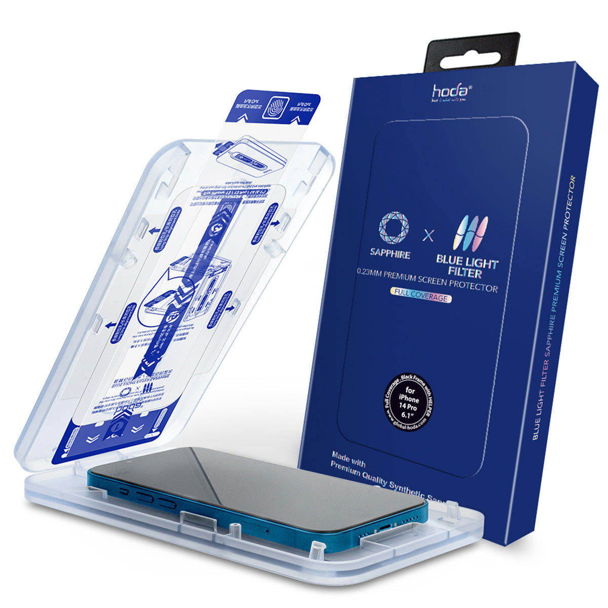 Hoda Eye Protection (Blue Light Filter) Sapphire Screen Protector for iPhone 14 Pro, 14 Pro Max / iPhone 14, 14 Plus / iPhone 13, 13 Pro, 13 Pro Max (Dust-Free Helper Included)