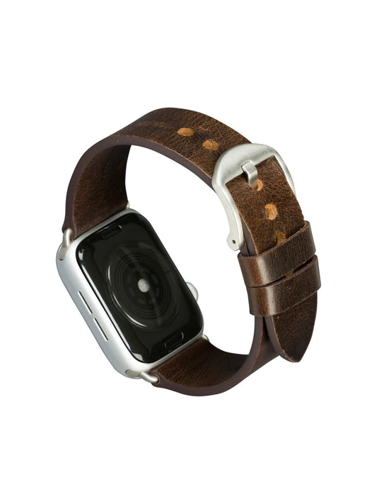 dbramante1928 Bornholm Handcrafted Full-grain Leather Watch Strap for Apple Watch 46mm (2024)/49mm/45mm/44mm/42mm - Dark Brown/Silver
