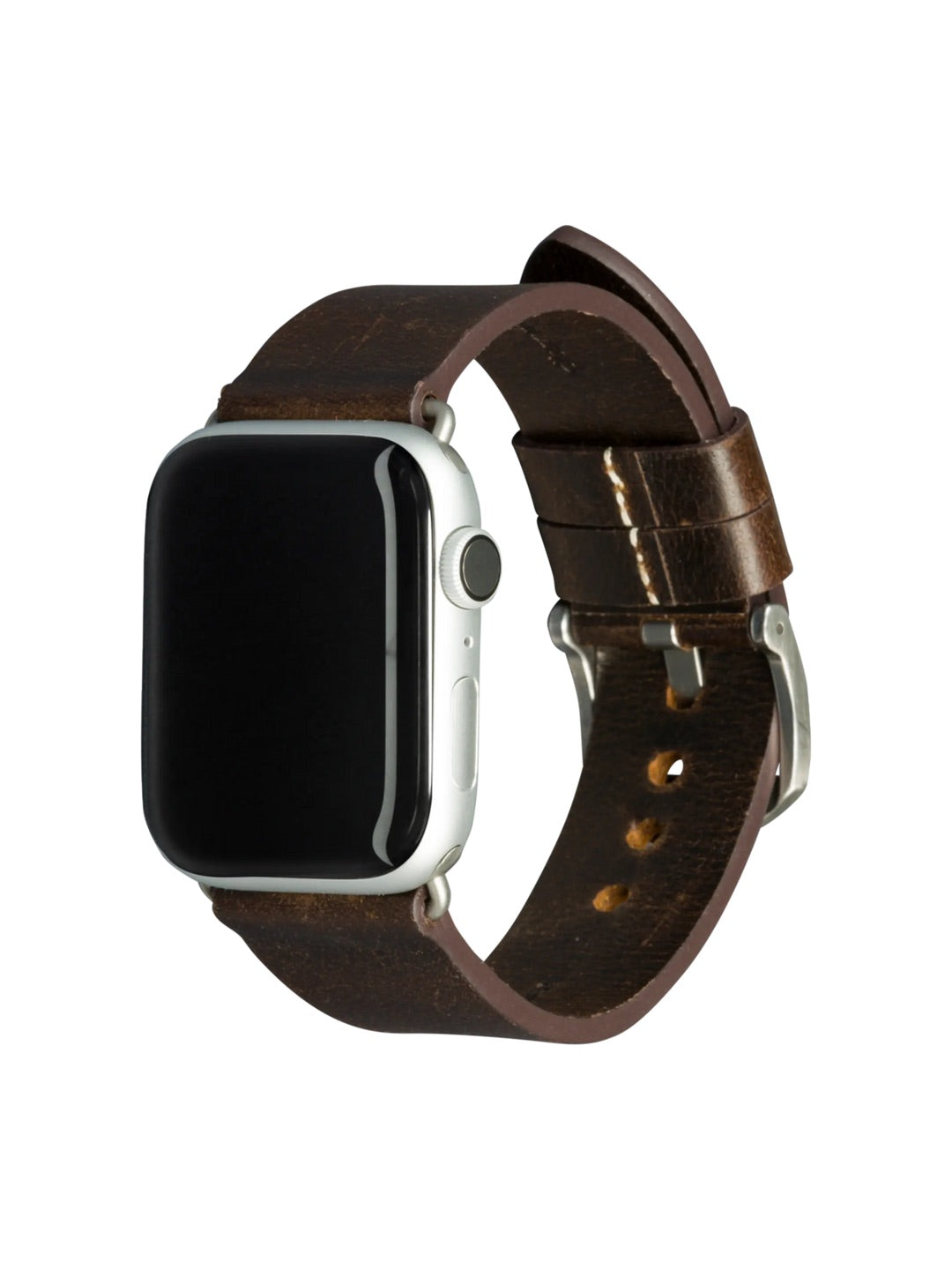 dbramante1928 Bornholm Handcrafted Full-grain Leather Watch Strap for Apple Watch 46mm (2024)/49mm/45mm/44mm/42mm - Dark Brown/Silver