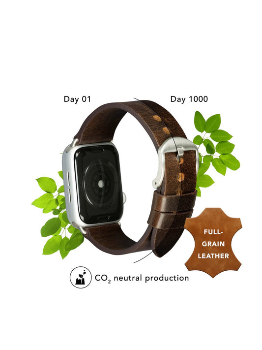 dbramante1928 Bornholm Handcrafted Full-grain Leather Watch Strap for Apple Watch 46mm (2024)/49mm/45mm/44mm/42mm - Dark Brown/Silver