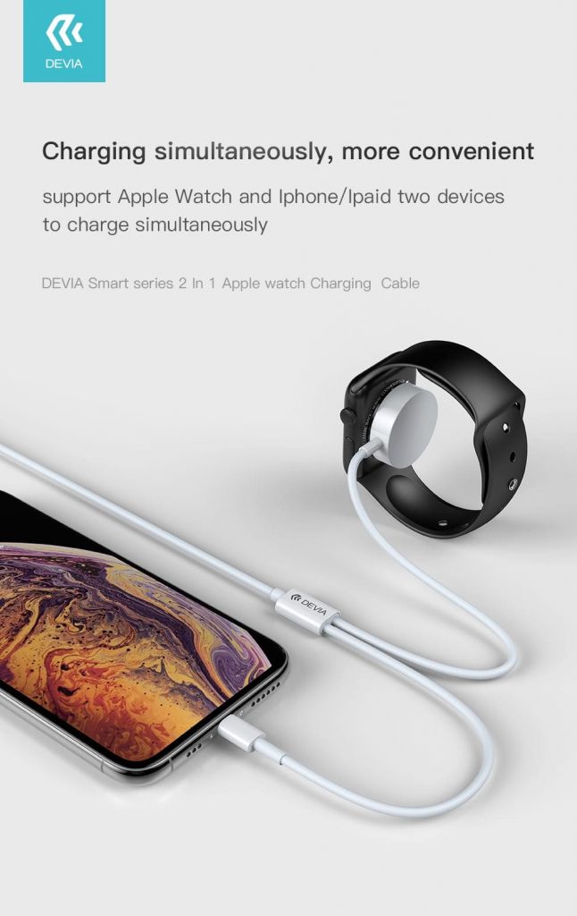 Devia Cable Smart 2 in 1 Apple Watch Charging, White