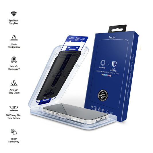 Hoda Anti-Peeper(Privacy) Sapphire Screen Protector for iPhone 15 Pro Max (2023) (Dust-Free Helper Included)