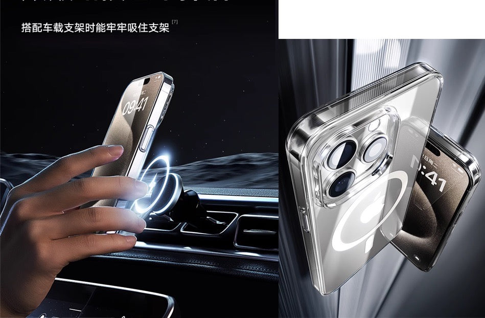 MACHINO PC Frame + Metal Buttons Clear Case with MagSafe for iPhone 15 Series (2023)