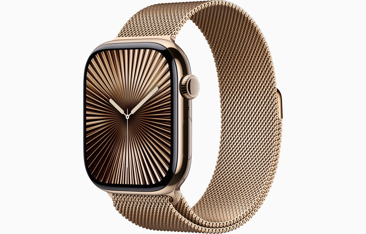 Apple Watch Series 10 GPS + Cellular 46mm Gold Titanium Case With Gold Stainless Steel Milanese Loop - M/L (MX003ZP/A)
