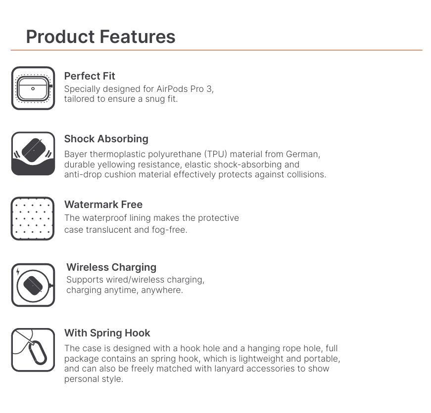 JTLEGEND Airy Shock-Proof Case for AirPods Pro 3 (2025) - Crystal