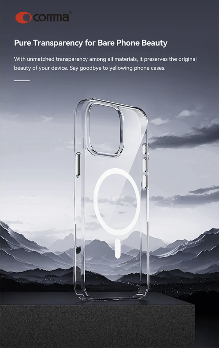 Comma Glass Series Magnetic Case with MagSafe for iPhone 17 Series (2025) - Clear (Jaz Authentic)
