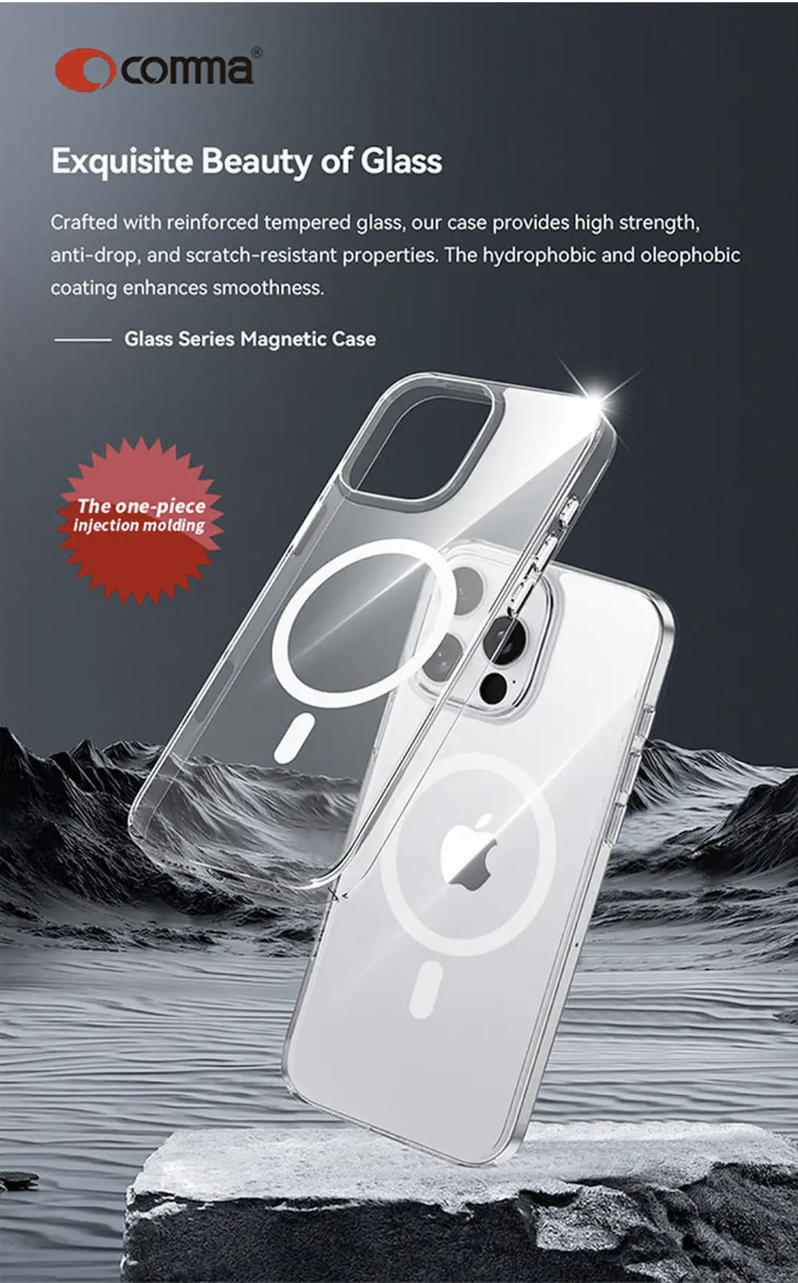 Comma Glass Series Magnetic Case with MagSafe for iPhone 17 Series (2025) - Clear (Jaz Authentic)