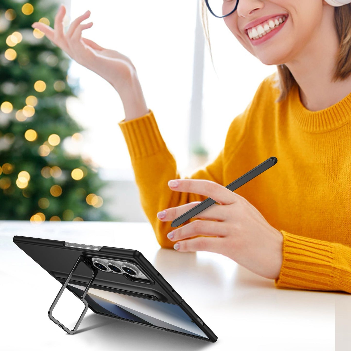 Mercury Goospery 360 Case with Free Stylus and Lens Stand for Samsung Galaxy Z Fold7 (2025) - Black