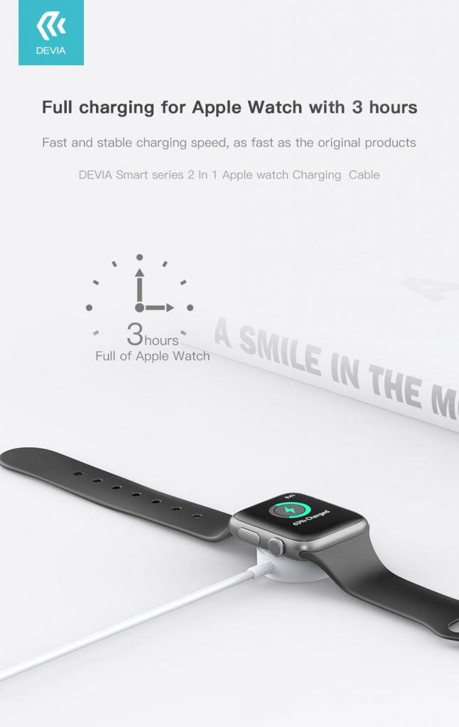 Devia Cable Smart 2 in 1 Apple Watch Charging, White