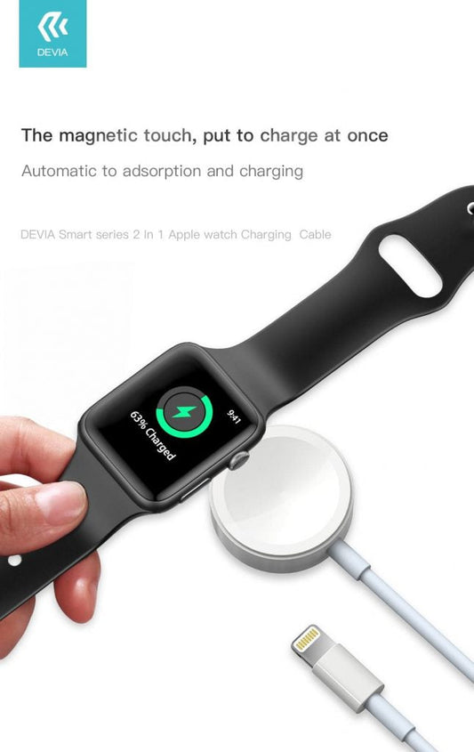 Devia Cable Smart 2 in 1 Apple Watch Charging, White
