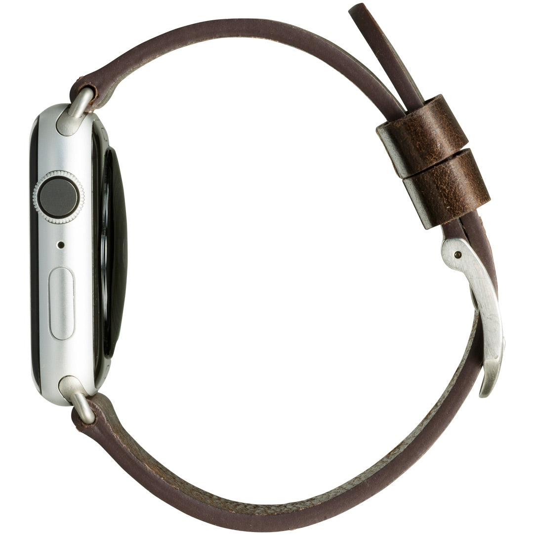 dbramante1928 Bornholm Handcrafted Full-grain Leather Watch Strap for Apple Watch 46mm (2024)/49mm/45mm/44mm/42mm - Dark Brown/Silver