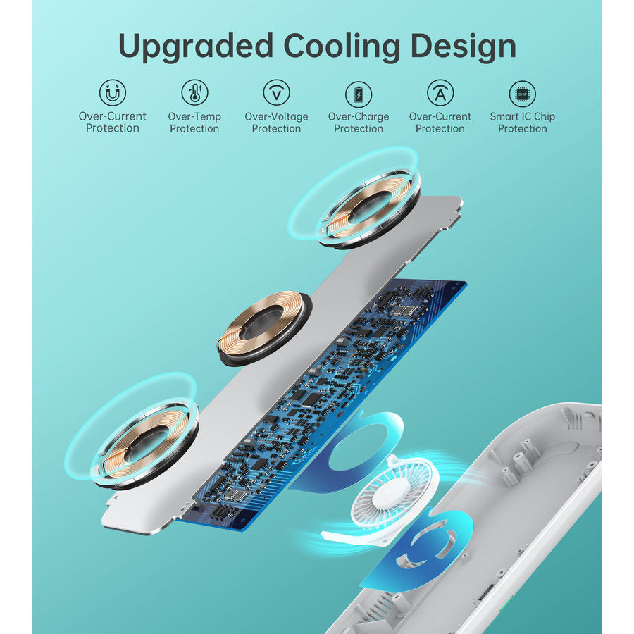 Choetech MagLeap 3-in-1 Magnetic Wireless Charging Pad Fast Charge With Built-in Cooling Fan (30W)
