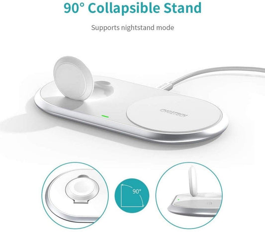 Choetech 2 in 1 Fast Wireless Charger with Stand for Apple Watch Foldable Dual Charge (T317)