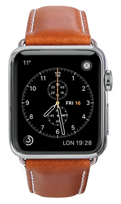 dbramante1928 Copenhagen Handcrafted Full-grain Leather Watch Strap for Apple Watch 42mm (2024)/41mm/40mm/38mm - Tan/Silver