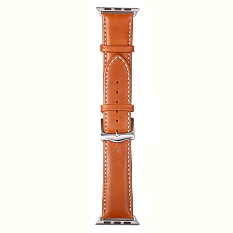 dbramante1928 Copenhagen Handcrafted Full-grain Leather Watch Strap for Apple Watch 42mm (2024)/41mm/40mm/38mm - Tan/Silver