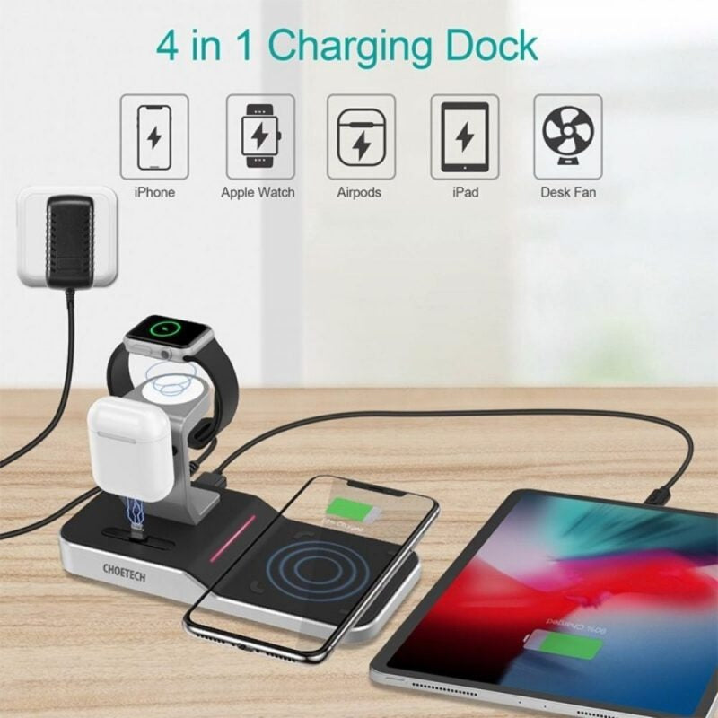 Choetech 4 In 1 Wireless Charging Dock iPhone + Apple Watch, Black (MFI) (T316)
