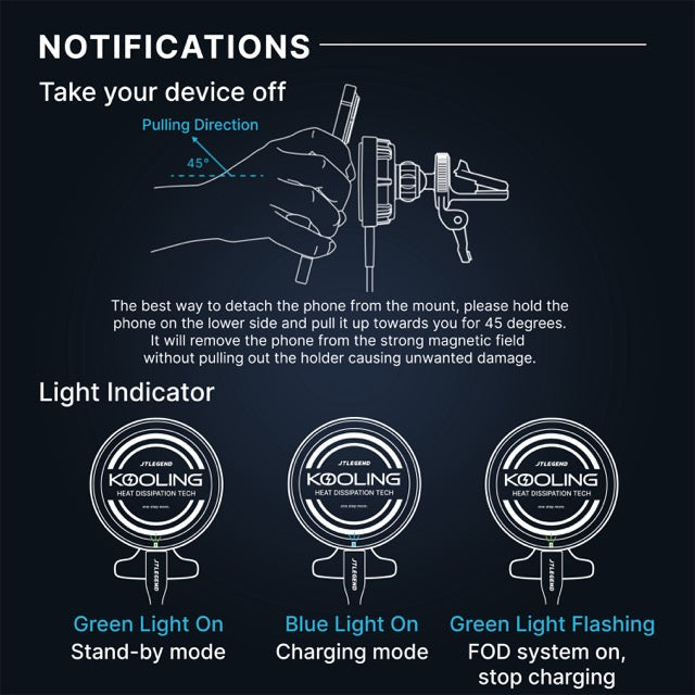 JTLEGEND Kooling Mag Fast Wireless Car Charger