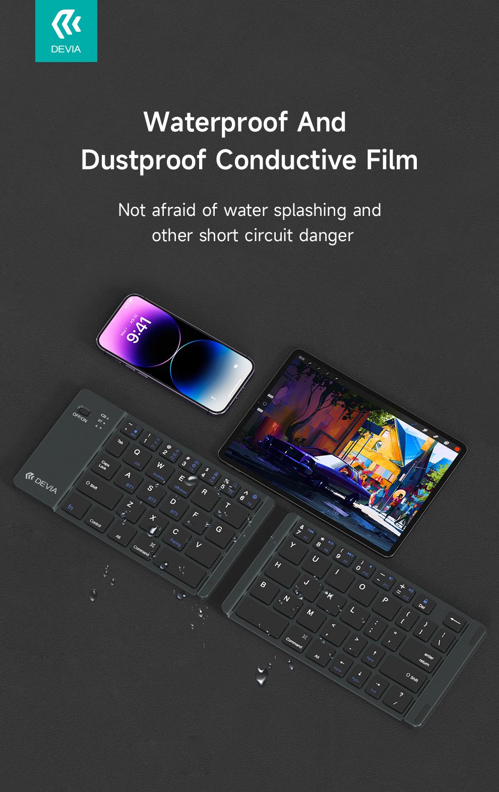 DEVIA Lingo Series Foldable Wireless Keyboard - Gray