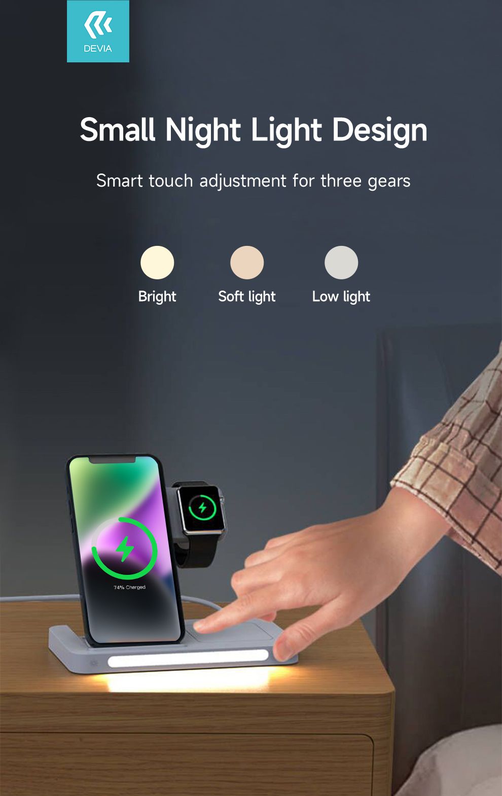 DEVIA Smart Series 3 In 1 Bracket Wireless Charger - White