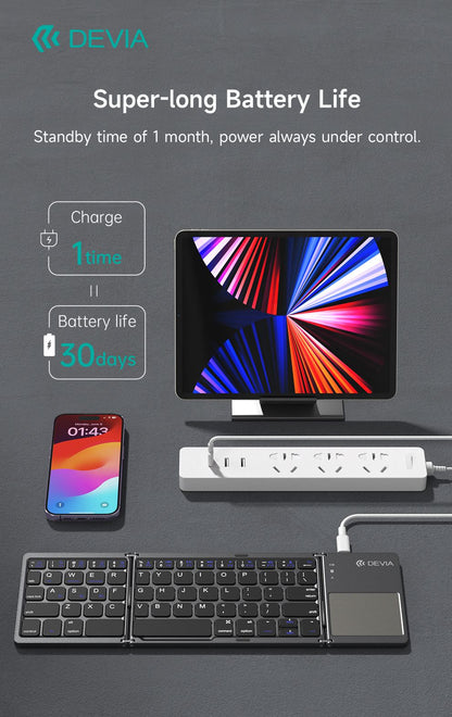 DEVIA Lingo Series Wireless Folding Keyboard with Touchpad - Gray