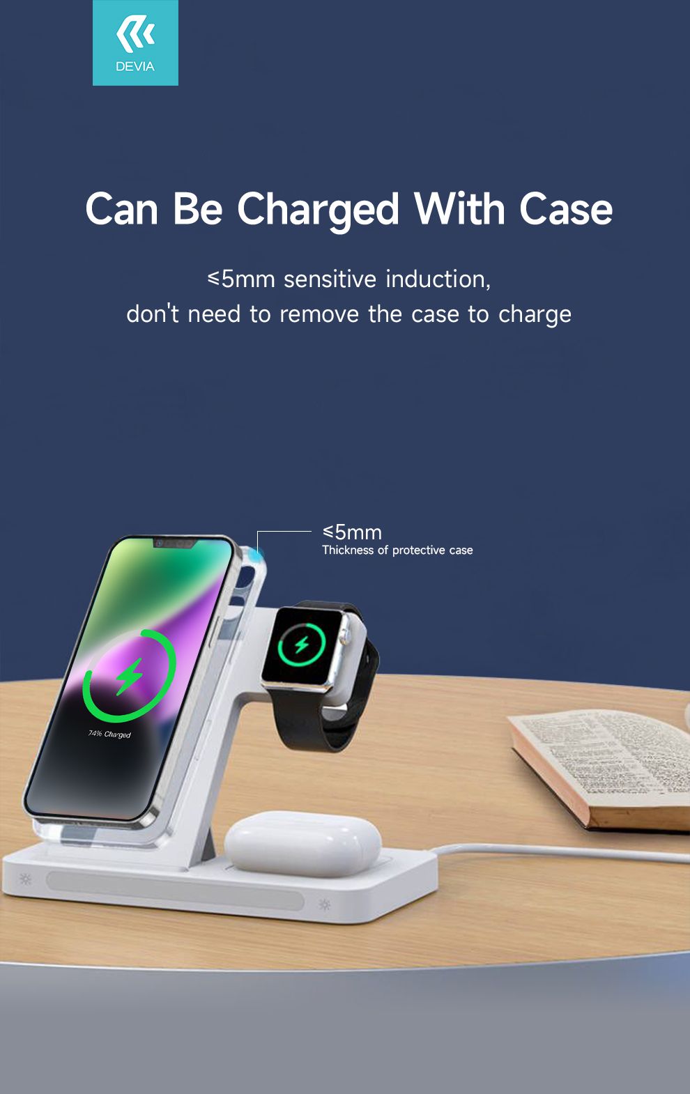 DEVIA Smart Series 3 In 1 Bracket Wireless Charger - White