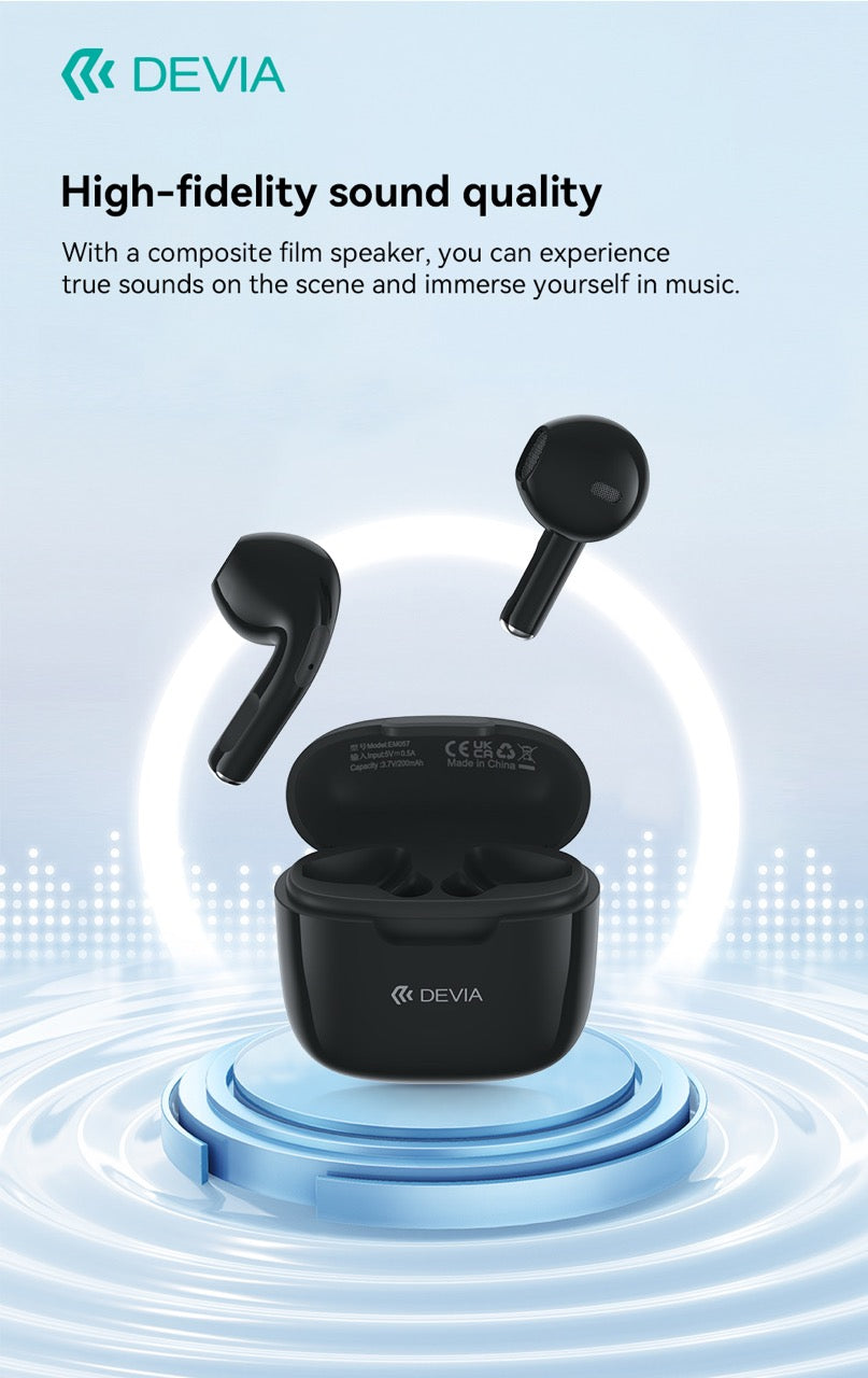 DEVIA Kintone Series TWS-K1 Wireless Earphone (USB-C Charging Interface) - Black