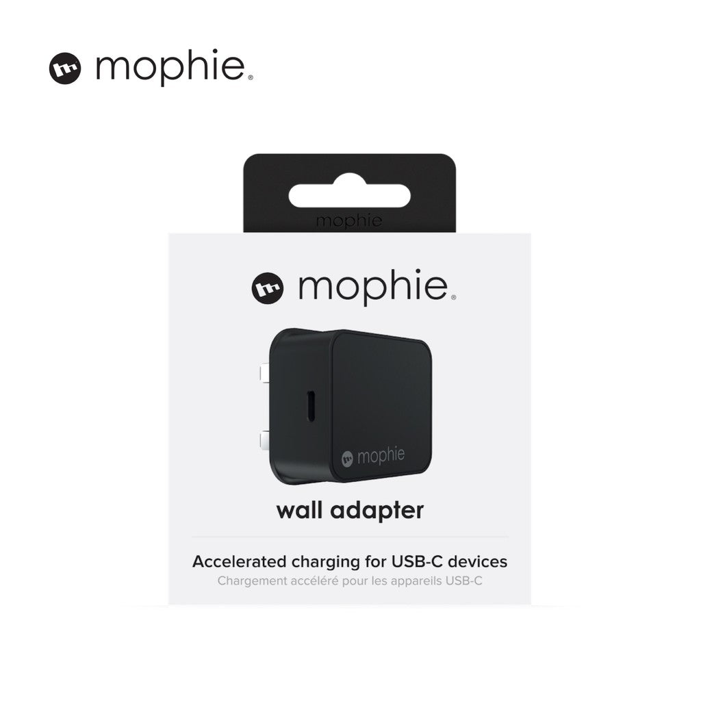Mophie Wall Adapter Accelerated Charging for USB-C Devices 18W UK Plug, Black