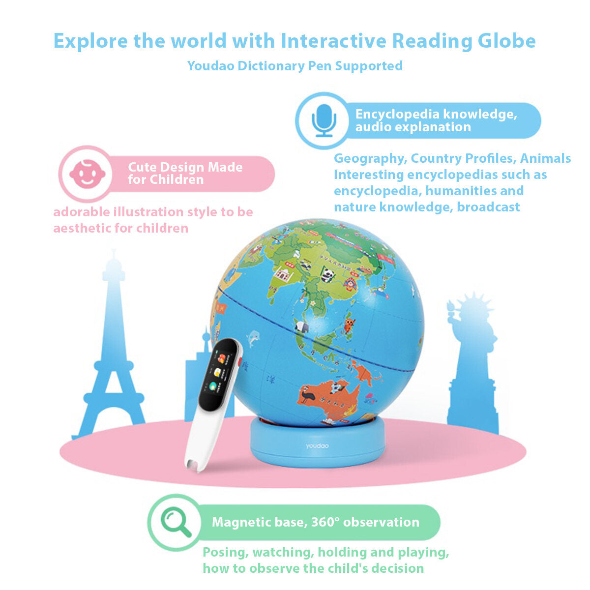 ANANK Youdao 3D Interactive Globe Support Youdao pen interactive reading [Without Dictionary Pen]