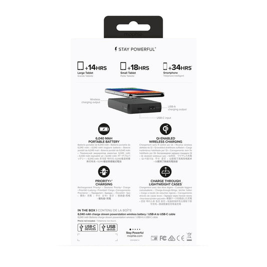 Mophie Charge Stream Powerstation Wireless Battery with Wireless and USB Charging (6,040 mAh), Black
