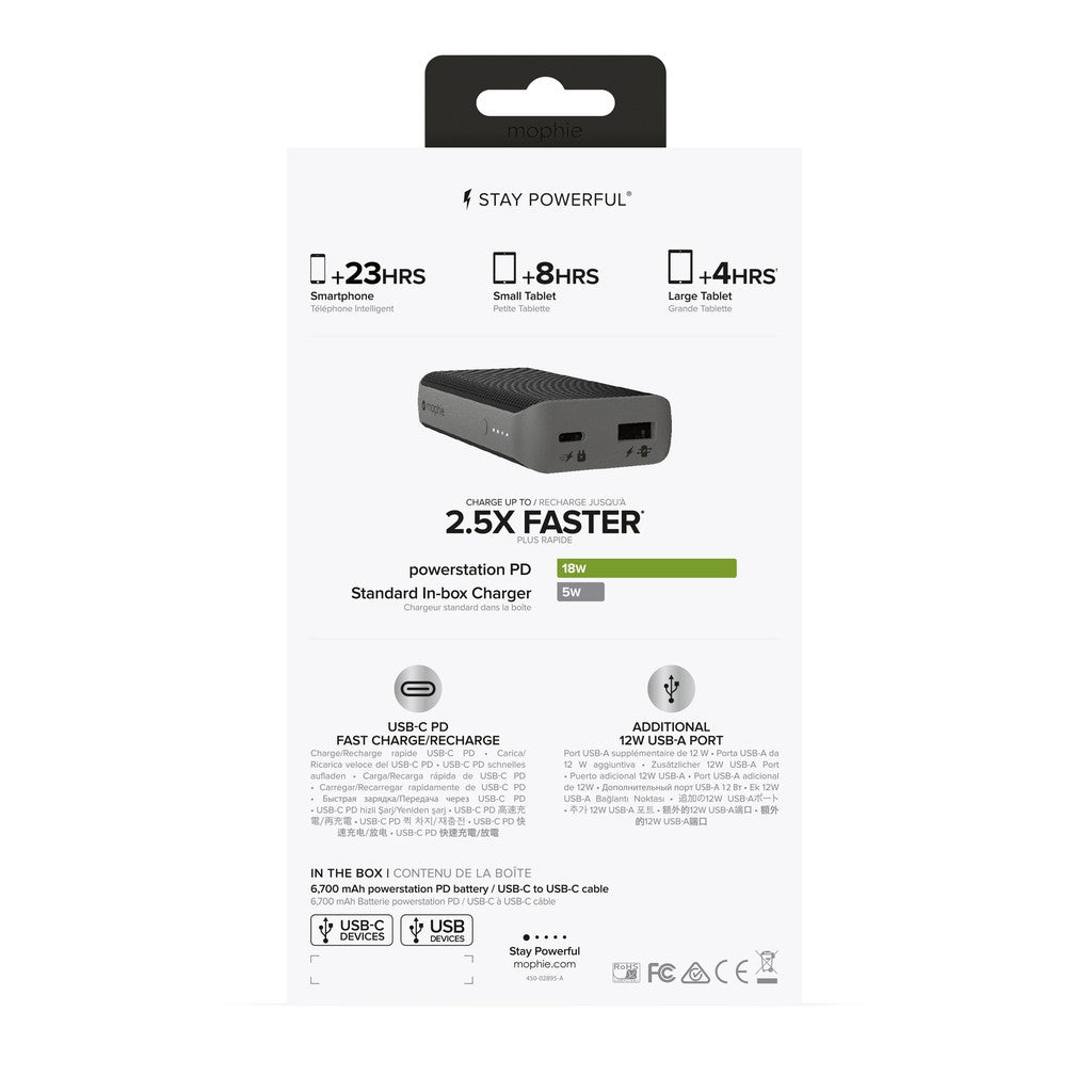 Mophie Powerstation PD External Battery with USB-C PD 18W Fast Charge (6,700 mAh), Black