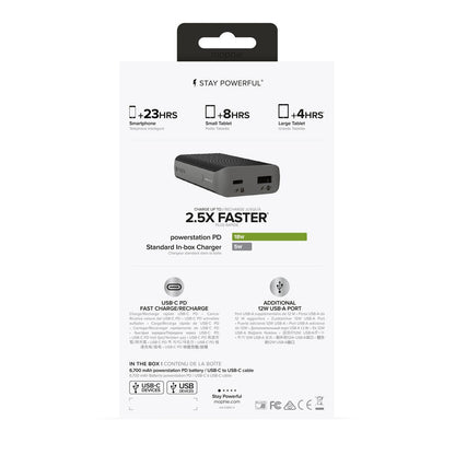 Mophie Powerstation PD External Battery with USB-C PD 18W Fast Charge (6,700 mAh), Black