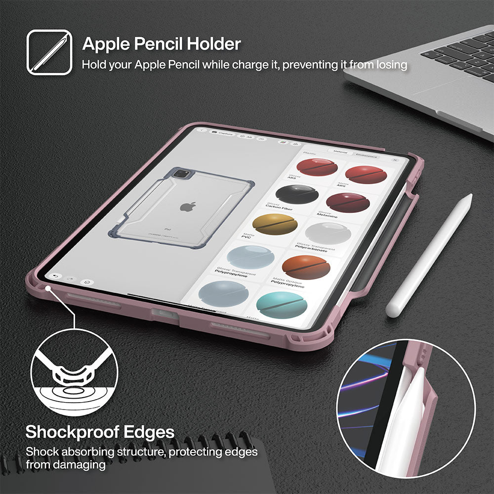 JTLEGEND Mighty Shockproof Case with Apple Pencil Holder for iPad Air 10.9" (2022/2020) & iPad Pro 11" (2018-2022), Misty Rose
