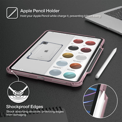 JTLEGEND Mighty Shockproof Case with Apple Pencil Holder for iPad Air 10.9" (2022/2020) & iPad Pro 11" (2018-2022), Misty Rose