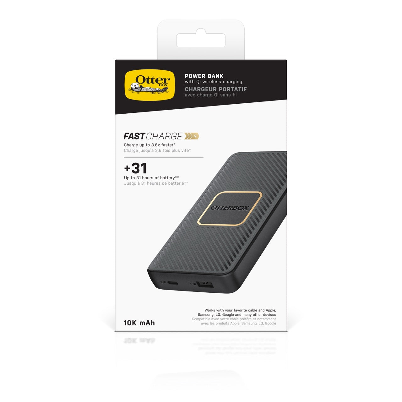 OtterBox Fast Charge Power Bank USB-A & USB-C 18W PD with Qi Wireless 10W Output - Black