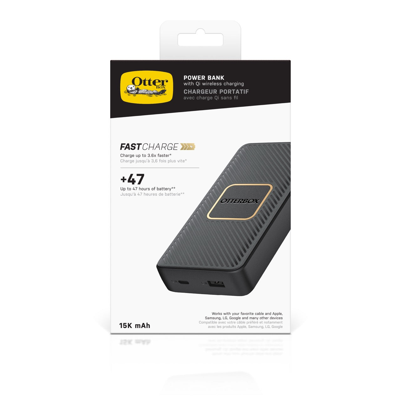 OtterBox Fast Charge Power Bank USB-A & USB-C 18W PD with Qi Wireless 10W Output - Black