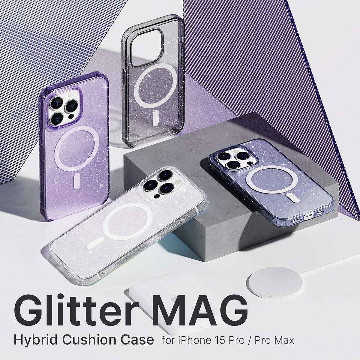 JTLEGEND Glitter Mag Hybrid Cushion Case with MagSafe for iPhone 15 Series (2023)